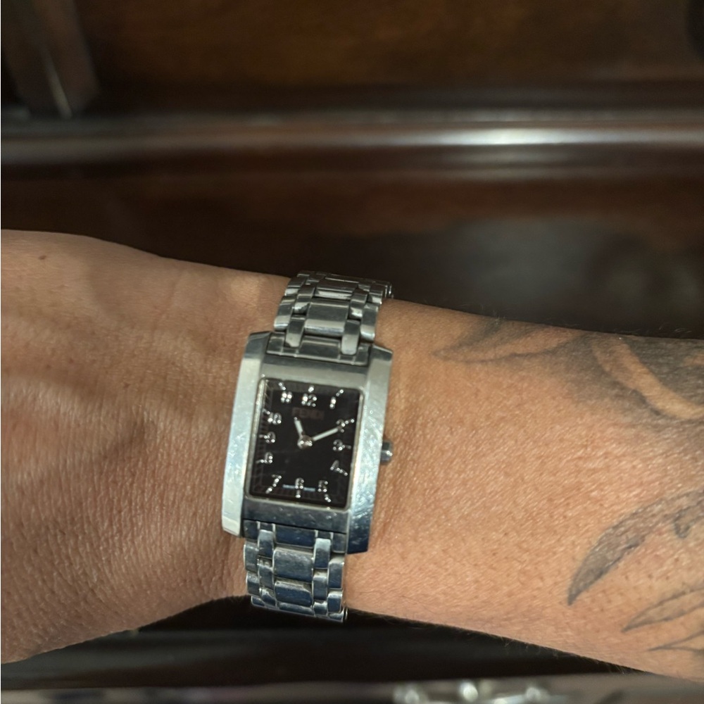 Fendi ladies Sleek Silver and Black Rectangular Watch
